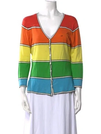 Pre-owned Escada Sport Silk Striped Sweater In Green