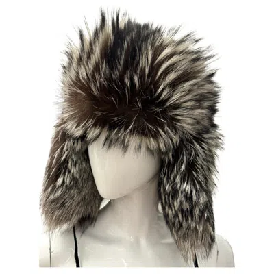 Pre-owned Escada Sport Silver Fox Fur Chapka Hat In Black