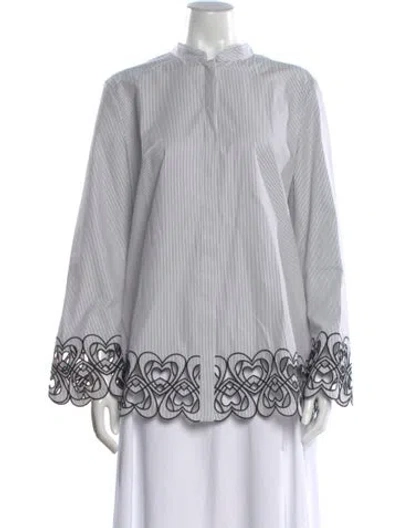 Pre-owned Escada Sport Striped Long Sleeve Blouse In Gray