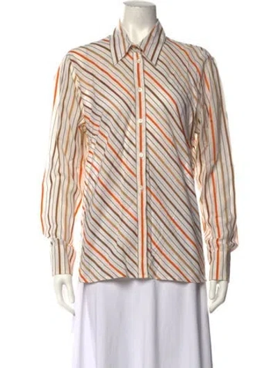 Pre-owned Escada Sport Striped Long Sleeve Button-up Top In Neutrals