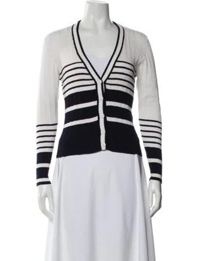 Pre-owned Escada Sport Striped V-neck Sweater In White