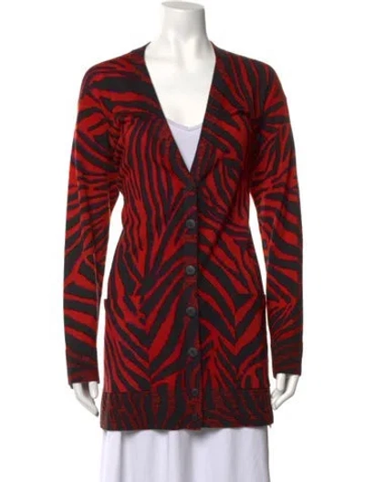 Pre-owned Escada Sport Virgin Wool Animal Print Sweater In Red