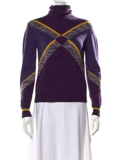 Pre-owned Escada Sport Virgin Wool Colorblock Pattern Sweater In Purple