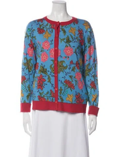Pre-owned Escada Sport Virgin Wool Floral Print Set In Blue