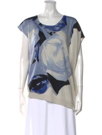 Pre-owned Escada Sport Virgin Wool Floral Print Sweater In Blue
