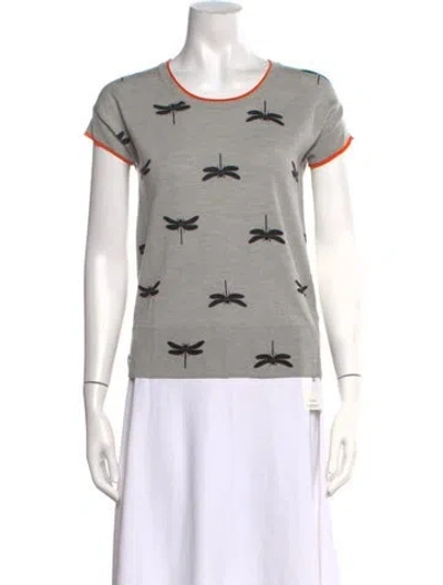 Pre-owned Escada Sport Virgin Wool Graphic Print Sweater In Gray