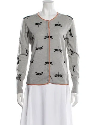 Pre-owned Escada Sport Virgin Wool Graphic Print Sweater In Gray