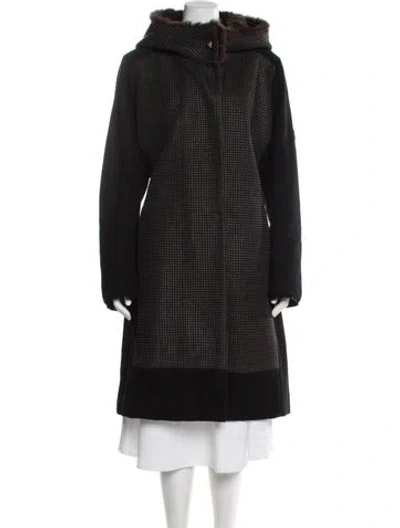 Pre-owned Escada Sport Virgin Wool Houndstooth Print Fur Coat In Black