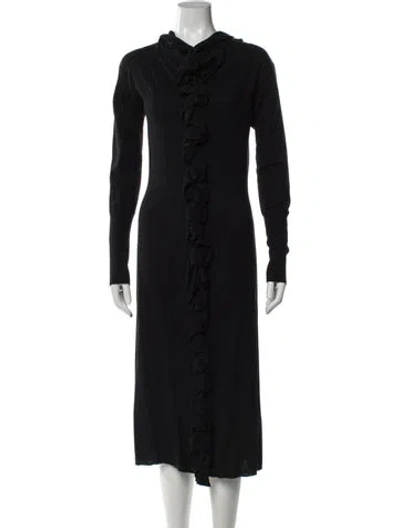 Pre-owned Escada Sport Virgin Wool Midi Length Dress In Blue