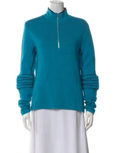 Pre-owned Escada Sport Virgin Wool Mock Neck Sweater In Blue