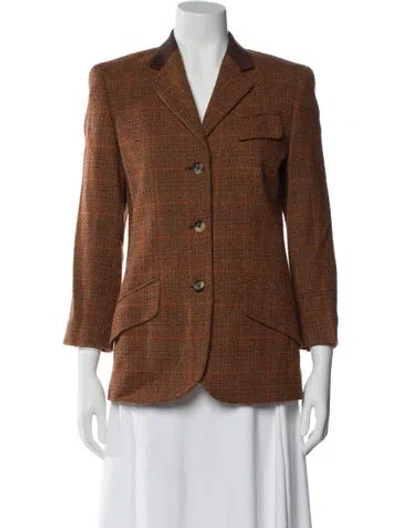 Pre-owned Escada Sport Virgin Wool Plaid Print Blazer In Brown
