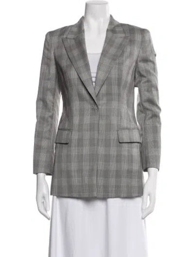 Pre-owned Escada Sport Virgin Wool Plaid Print Blazer In Gray