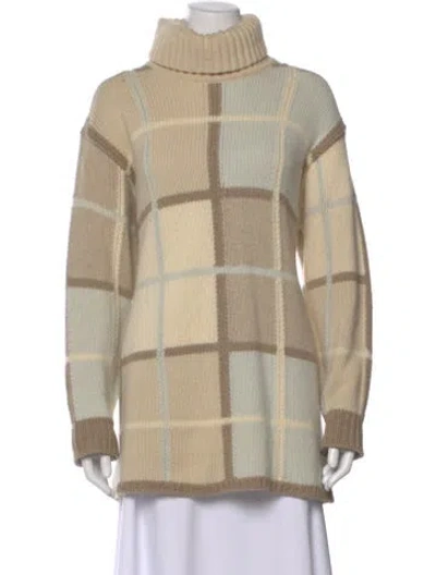Pre-owned Escada Sport Virgin Wool Plaid Print Sweater In Brown