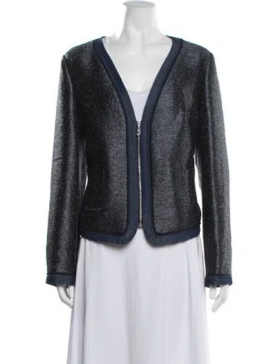 Pre-owned Escada Sport Virgin Wool Tweed Pattern Jacket In Blue