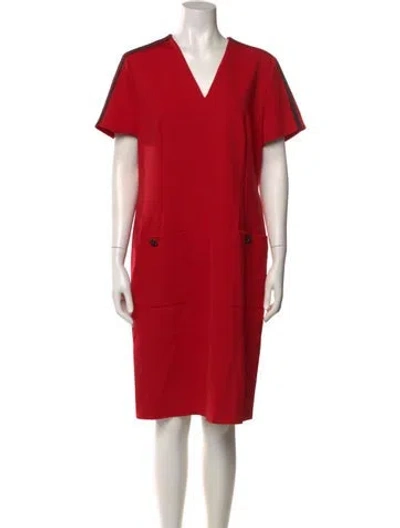 Pre-owned Escada Sport V-neck Knee-length Dress In Red
