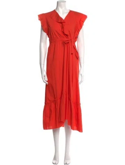 Pre-owned Escada Sport V-neck Midi Length Dress In Orange
