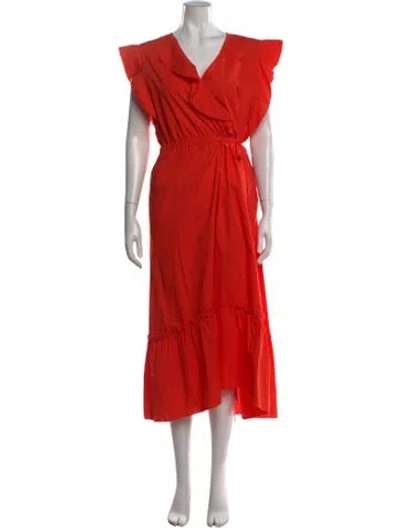 Pre-owned Escada Sport V-neck Midi Length Dress In Orange