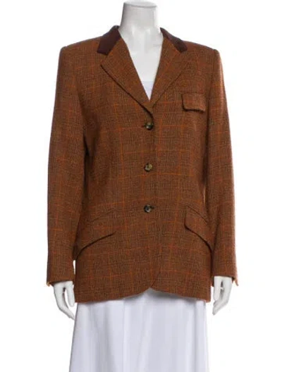 Pre-owned Escada Sport Wool Plaid Print Blazer In Orange