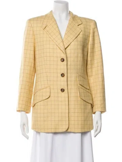 Pre-owned Escada Sport Wool Plaid Print Blazer In Yellow