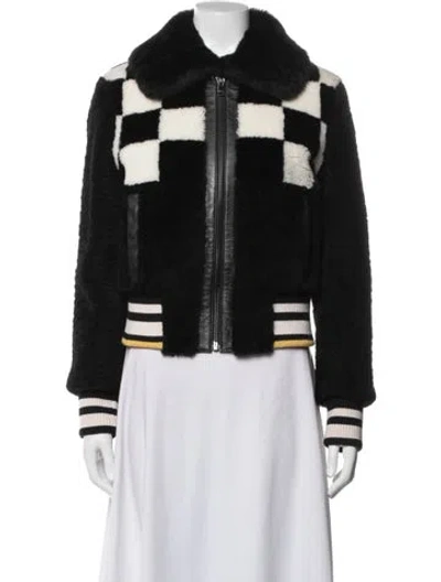 Pre-owned Escada Sport Wool Plaid Print Bomber Jacket W/ Tags In Black