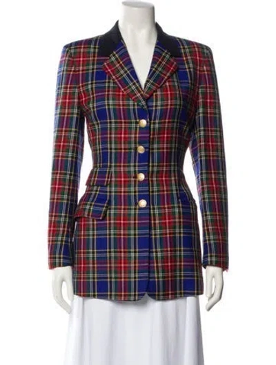 Pre-owned Escada Sport Wool Plaid Print Coat In Blue