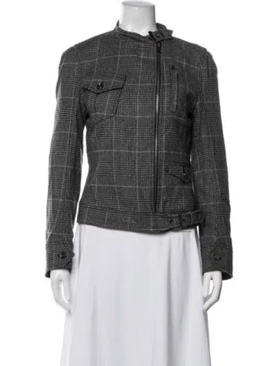 Pre-owned Escada Sport Wool Plaid Print Jacket In Grey