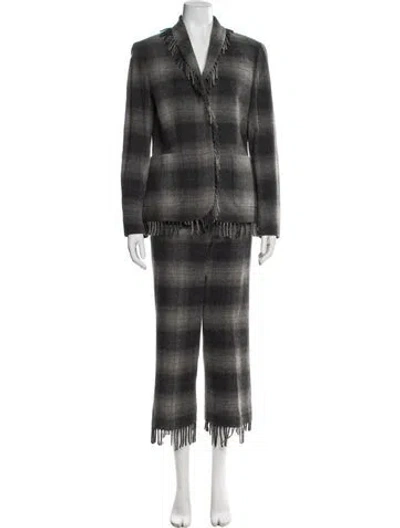 Pre-owned Escada Sport Wool Plaid Print Pantsuit In Gray