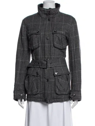 Pre-owned Escada Sport Wool Plaid Print Utility Jacket In Grey