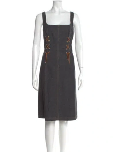 Pre-owned Escada Square Neckline Knee-length Dress In Gray