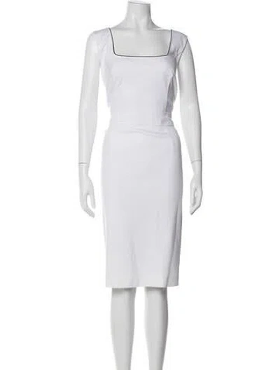 Pre-owned Escada Square Neckline Knee-length Dress W/ Tags In White