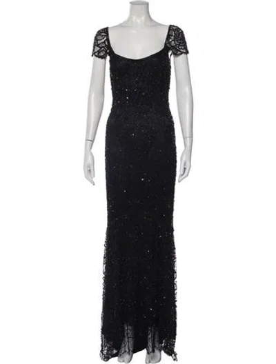 Pre-owned Escada Square Neckline Long Dress In Black