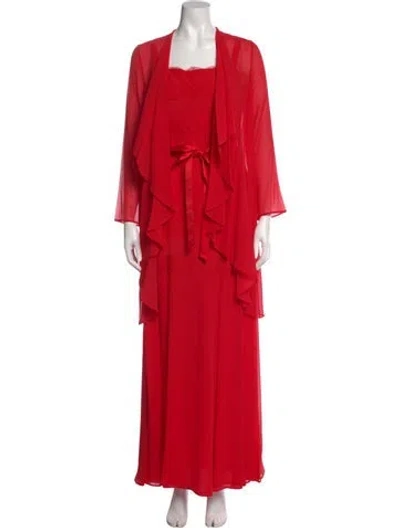 Pre-owned Escada Square Neckline Long Dress In Red