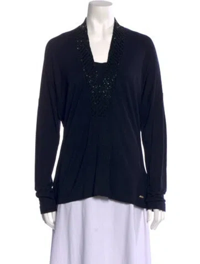 Pre-owned Escada Square Neckline Long Sleeve Top In Blue