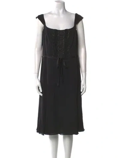 Pre-owned Escada Square Neckline Midi Length Dress In Black