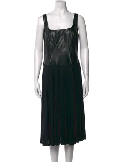 Pre-owned Escada Square Neckline Midi Length Dress In Black