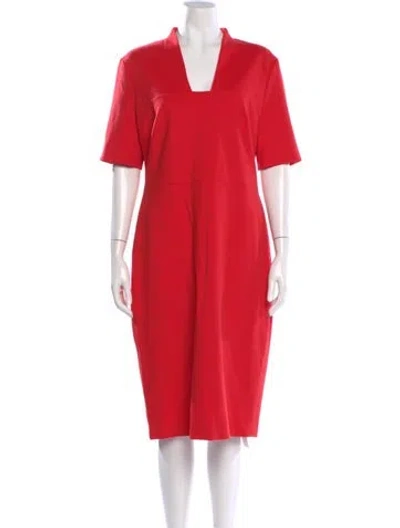 Pre-owned Escada Square Neckline Midi Length Dress W/ Tags In Red