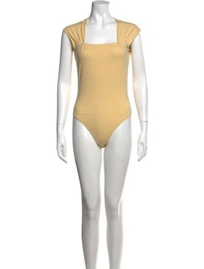 Pre-owned Escada Square Neckline Short Sleeve Bodysuit In Yellow