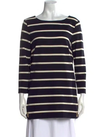 Pre-owned Escada Striped Bateau Neckline Top In Blue