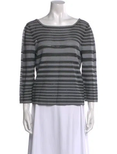 Pre-owned Escada Striped Bateau Neckline Top In Gray