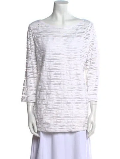 Pre-owned Escada Striped Bateau Neckline Top In White