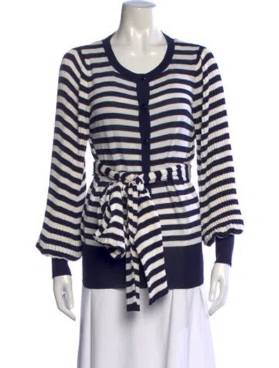 Pre-owned Escada Striped Crew Neck Button-up Top In Blue