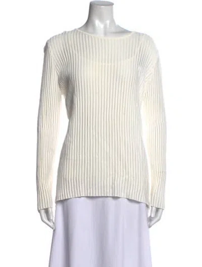 Pre-owned Escada Striped Crew Neck Top In White
