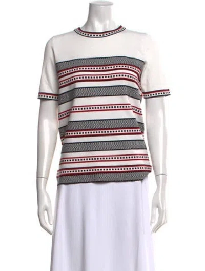 Pre-owned Escada Striped Crew Neck T-shirt In White