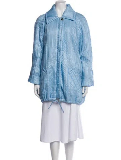 Pre-owned Escada Striped Faux Fur Coat In Blue