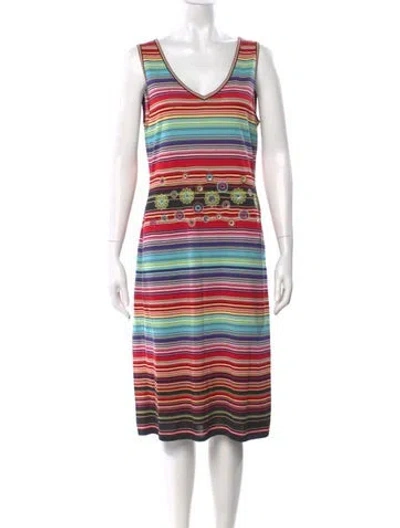 Pre-owned Escada Striped Knee-length Dress In Red