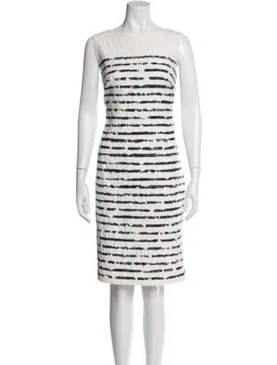 Pre-owned Escada Striped Knee-length Dress In White