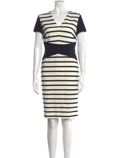 Pre-owned Escada Striped Knee-length Dress In White