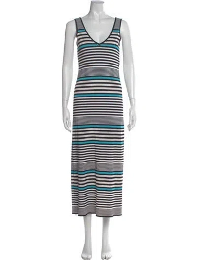 Pre-owned Escada Striped Long Dress In White