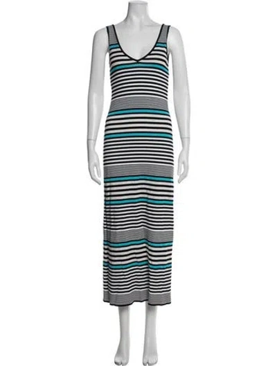 Pre-owned Escada Striped Long Dress In White