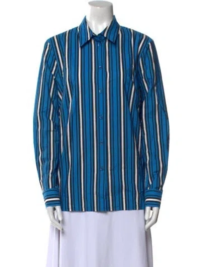 Pre-owned Escada Striped Long Sleeve Button-up Top In Blue